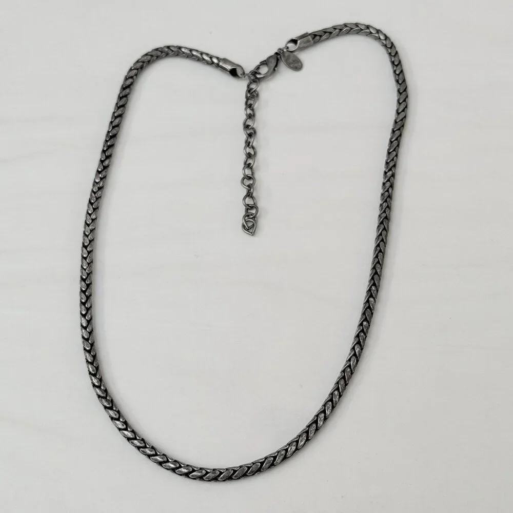 Chicos Vintage 18 In Herringbone Thick Rope Silvertone Necklace Chunky Statement